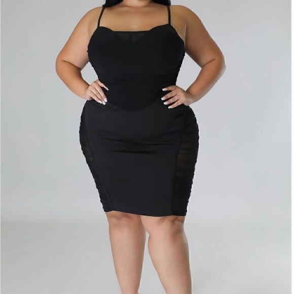 NWT plus Size Formal / Party/ Sexy Black Dress Ruched Sheer - Picture 9 of 10